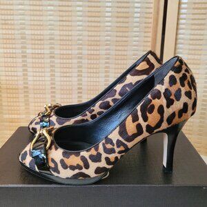 NWT COLE HAAN Pony Hair Peep-Toe Heels